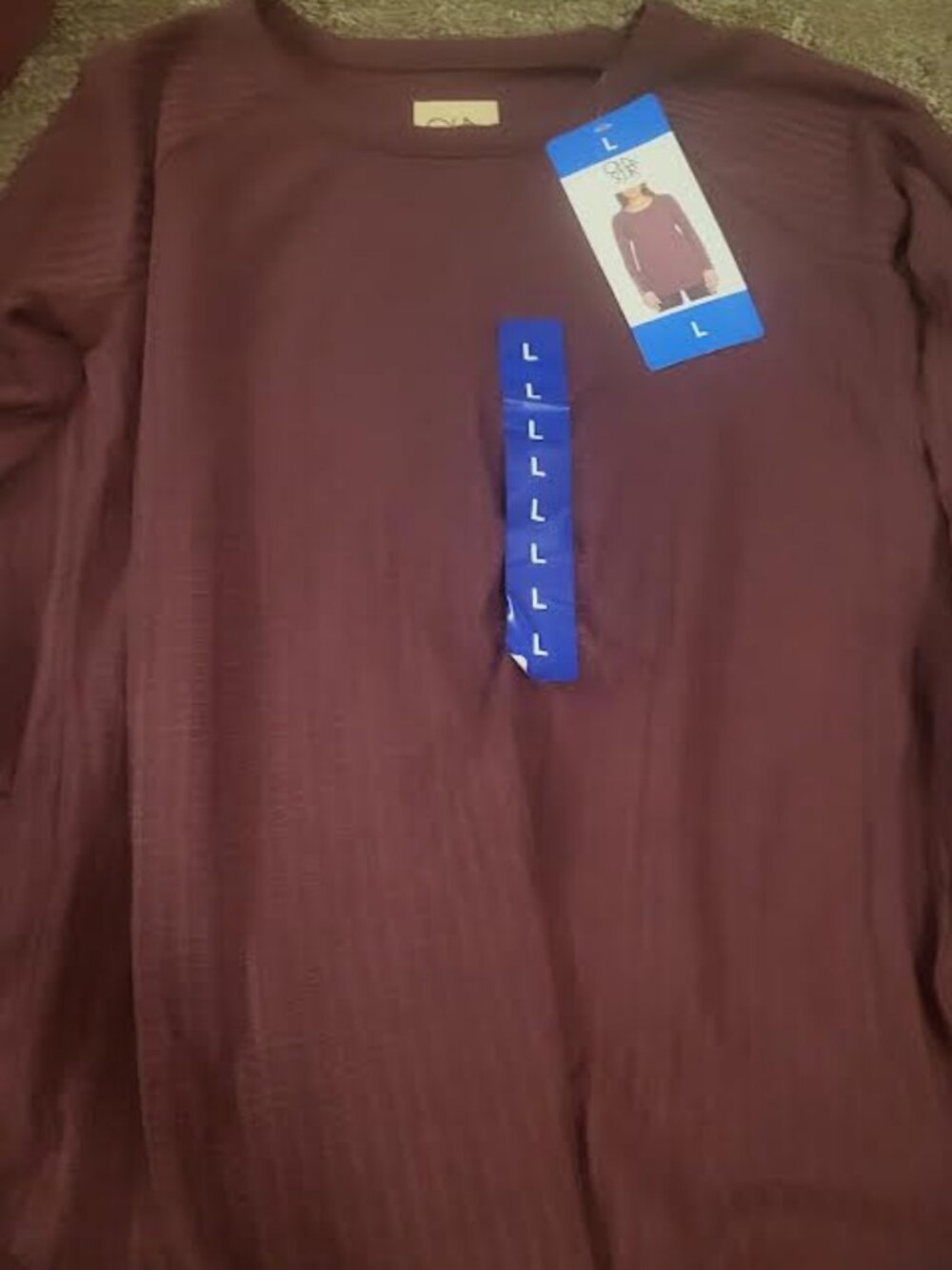 Womens Chaser Burgundy Waffle Long-Sleeve Shirt with Button Cuffs Size L